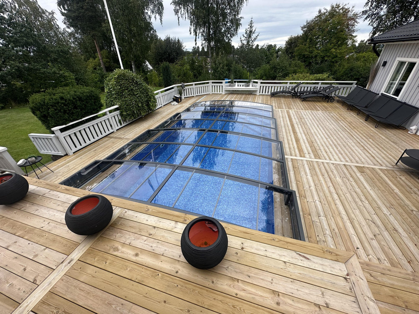 Pooloverdækning Sydney 3,5×4,2 (Enkelt skinne, Antracit)