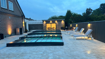 Pooloverdækning ICON KIT S1 3×6 (klart glas, sidedør, enkelt skinne, antracit)