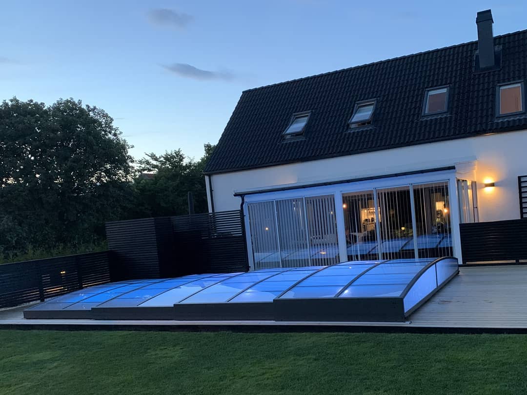 Pooloverdækning Sydney 4×8 (Enkelt skinne, Antracit)