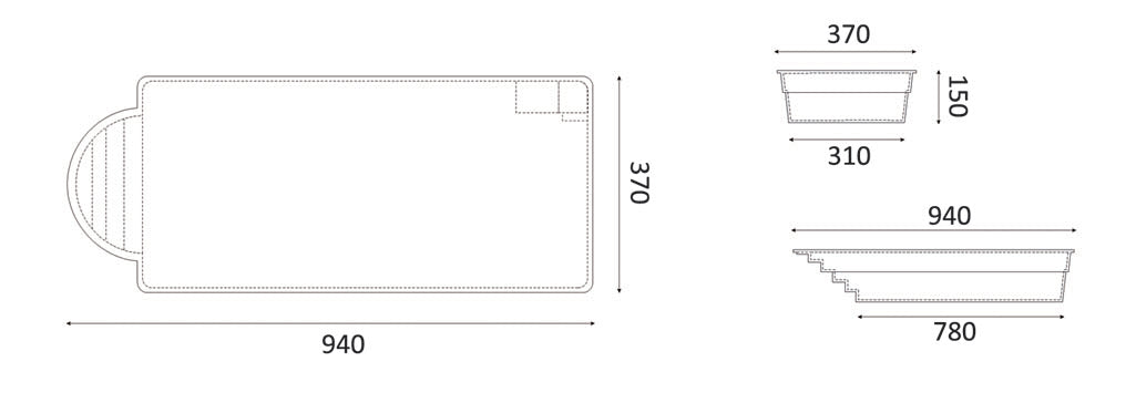 Glasfiberpool Barbados 9,40m x 3,70m x 1,50m