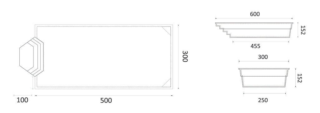 Glasfiberpool Grenada 600 6,00m x 3,00m x 1,52m