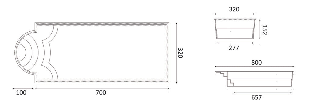 Glasfiberpool Haiti 8,00m x 3,20m x 1,52m