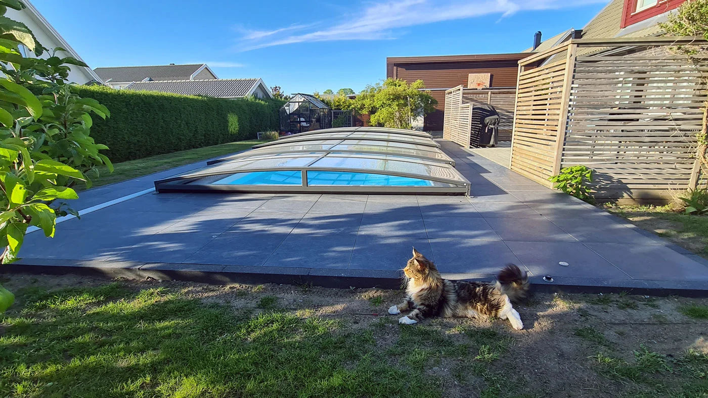 Pooloverdækning Sydney 4×7 (Enkelt skinne, Antracit)