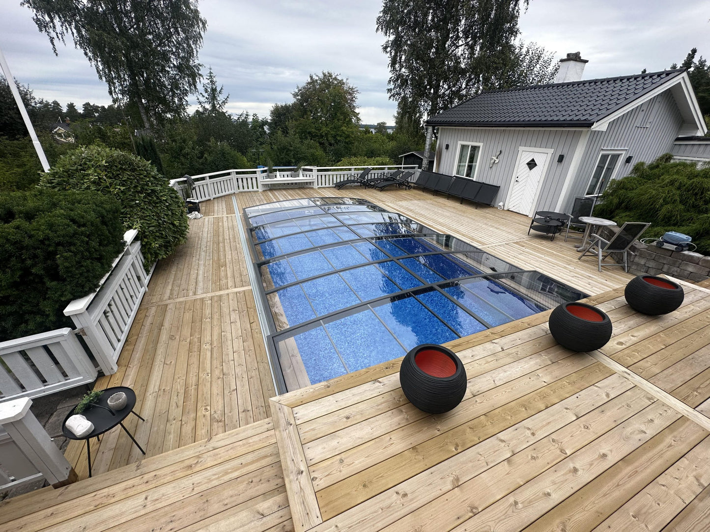 Pooloverdækning Sydney 3×5 (Enkelt skinne, Antracit)