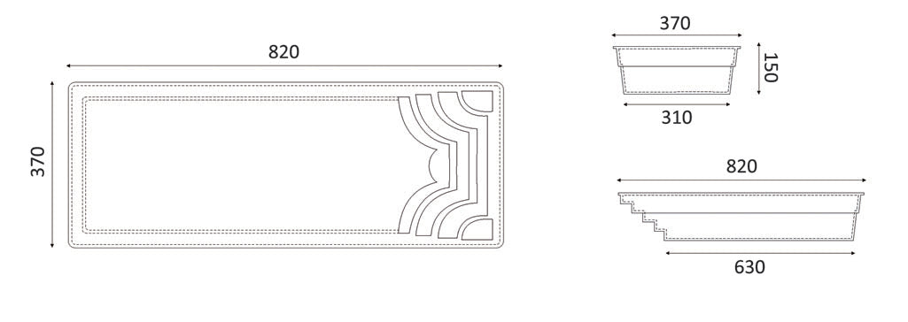 Lasikuituallas Aruba 800 8,20m x 3,70m x 1,50m