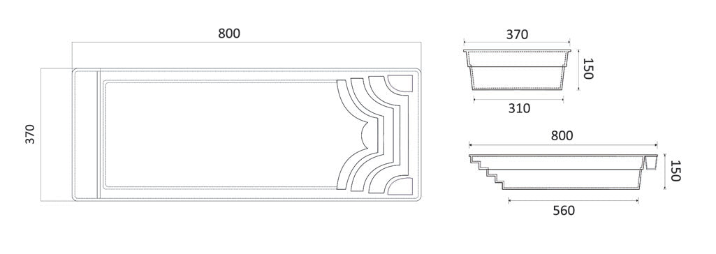 Lasikuituallas Aruba Plus 8,00m x 3,70m x 1,50m