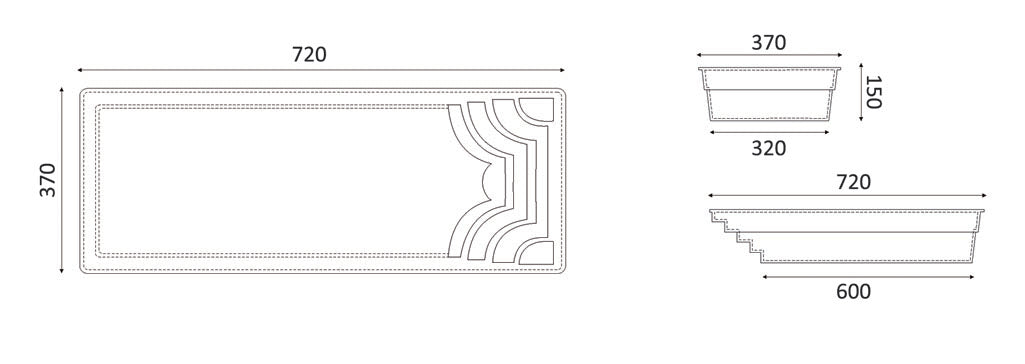 Lasikuituallas Aruba 700 7,20m x 3,70m x 1,50m