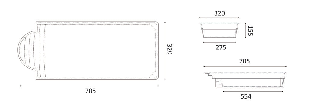 Lasikuituallas Aves 705 7,05 m x 3,20 m x 1,55 m