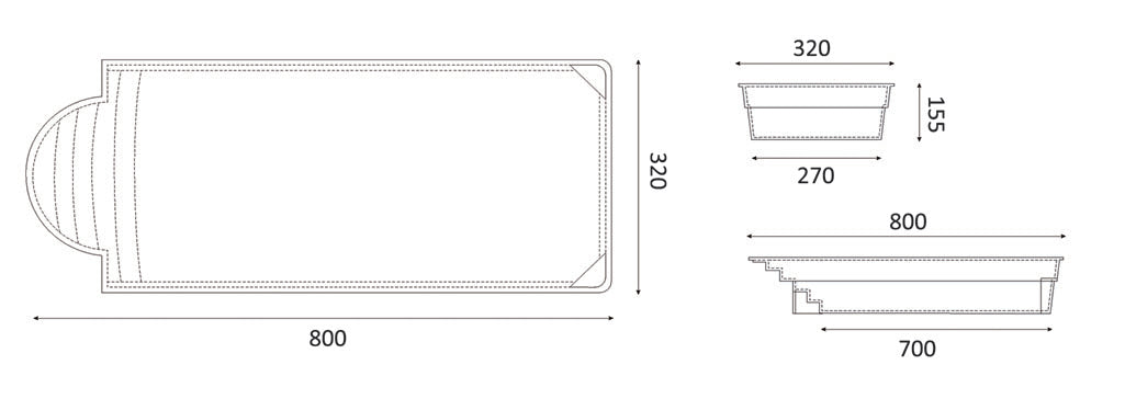 Lasikuituallas Aves 800 8,00m x 3,20m x 1,55m