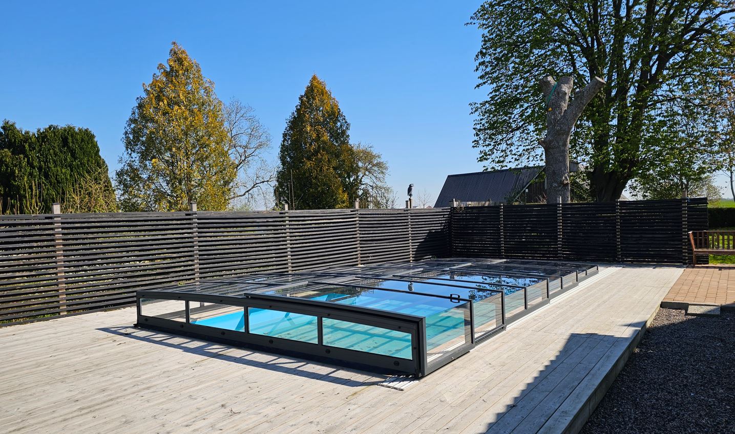 Pooltak ICON KIT S1 3×6 (kirkas lasi, sivuovi, yksinkertainen kisko, antrasiitti)