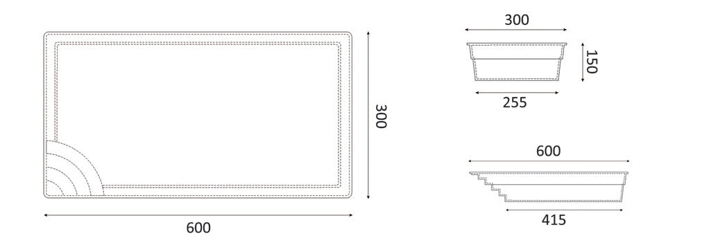 Lasikuituallas Papeete 600 6,00m x 3,00m x 1,50m