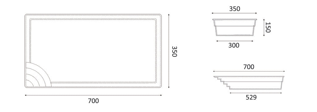 Lasikuituallas Papeete 700 7,00m x 3,50m x 1,50m