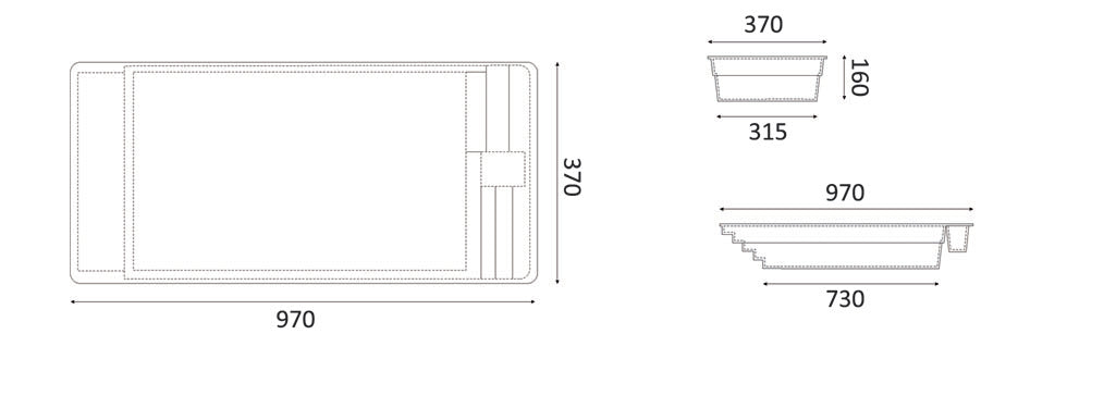 Lasikuituallas Trinidad 9,70m x 3,70m x 1,60m