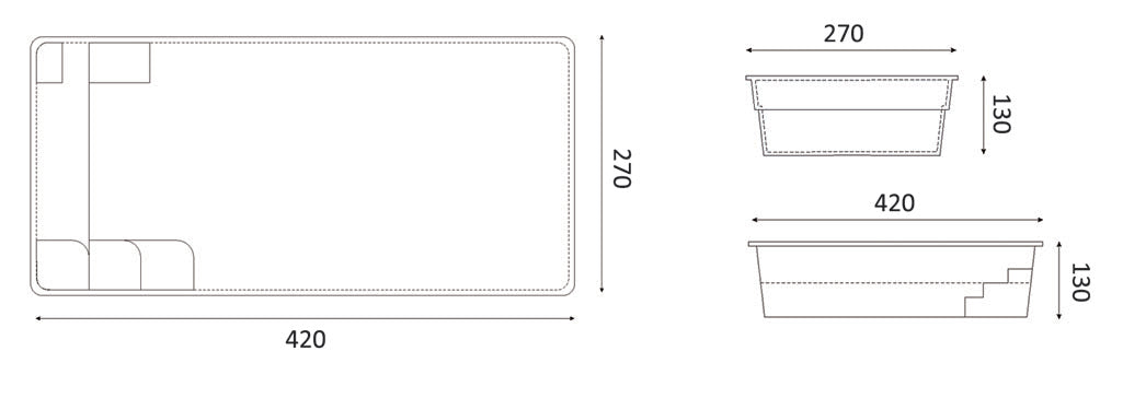 Lasikuituallas Victoria 4,70m x 2,70m x 1,30m